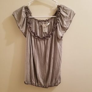 Max Studio Short Sleeve Shirt Grey And White Small